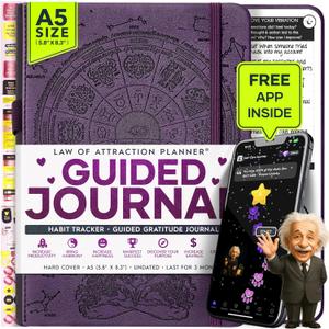 Guided Journal - Gratitude & Mental Health Journal for 5 Minute Daily | 90-Day Undated Planner for Positivity & Manifestation | Guided Mindfulness, Self Care & Reflection | Vision Board + Stickers (Purple Astro Woman)