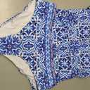 ZAFUL Women's Tummy Control Tankini Swimsuits Floral Print Two Piece High Waisted Bathing Suits Full Coverage Bikini Bottoms (Blue, L)