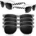 6 Pack Race Car Checkered Sunglasses White Black Frame Checker Sunglasses Bulk Racecar Party Favor Supplies for Summer Pool Beach Accessories, Racing Theme Birthday Supplies Gifts