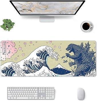 Playmat for MTG Card Game TCG Board Game Trading Card Game Play Mat CCG Mat Desk Pad Stitched Edges Rubber Base Smooth Surface Japanese Ink Painting Wave 23.5x13.7in