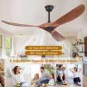 52 Inch Ceiling Fans Without Lights, Indoor/Outdoor Ceiling Fan No Light, 3 Solid Wood Blades, 3 Downrods, Timer, Quiet DC Motor, 6 Speeds Modern Fans with Remote for Patios Bedroom, Dark Walnut