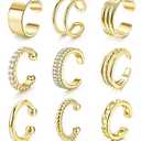 CASDAN 12Pcs Ear Cuff Earrings for Women Non Piercing 14K Gold Plated Ear Cuffs Clips On Non Pierced Cartilage Earring Adjustable Fake Earrings Lightweight