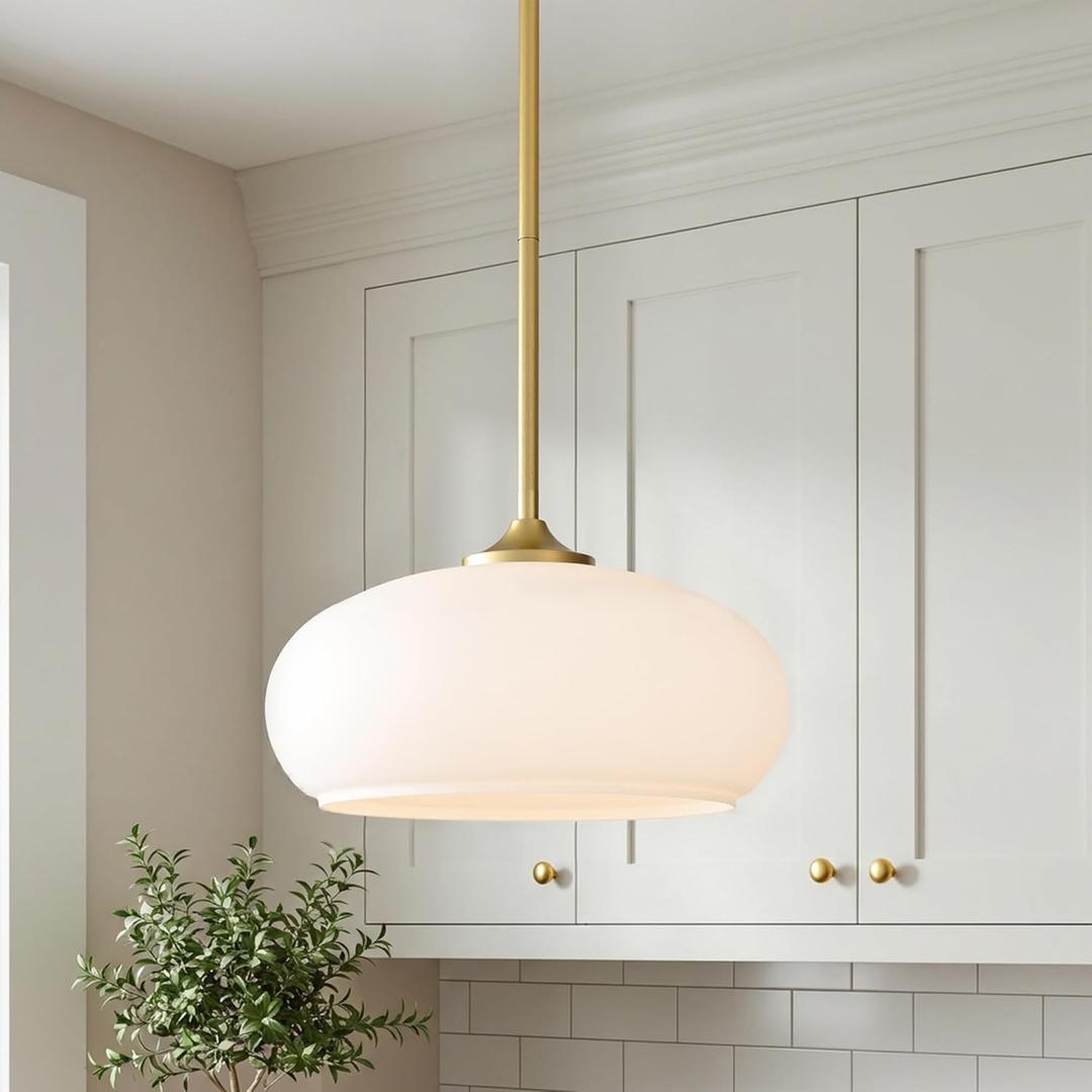 Tawson Juno Modern 1-Light Pendant Ceiling Light Fixture with Etched Opal Glass Shade for Kitchen Island, Hallway, Entryway, Passway, Dining Room, Bedroom, Balcony Living Room