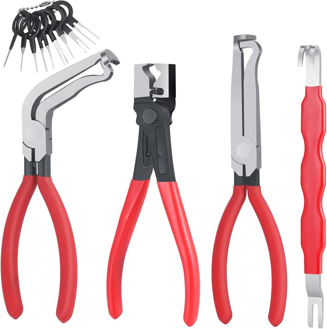 4 Pieces Electrical Disconnect Pliers for Cars, Automotive Electrical Plug with 8 Pcs Terminal Removal Tools, Connector Disconnect Tool and Connector Separator and Hose Clamp Pliers (Red)