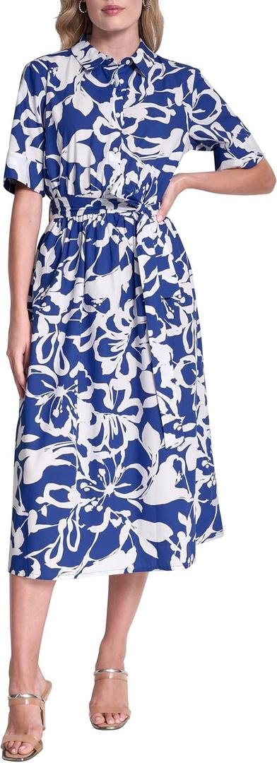 DKNY Women's Short Sleeve Cotton Poplin Collared Midi Shirtdress 4