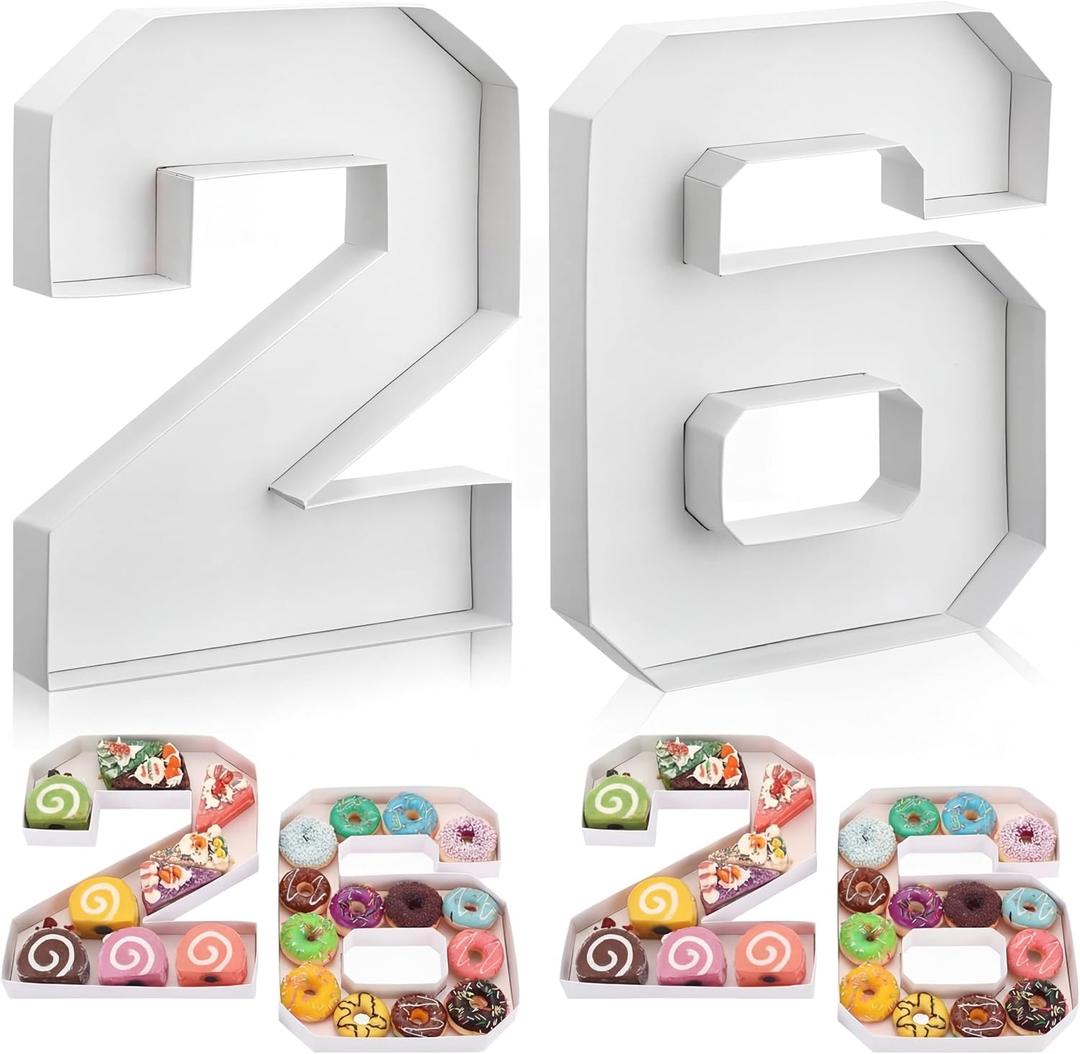 2 Pcs 10" 26 Graduation Number Fillable for Charcuterie Cardboard Charcuterie Letters 2026 Large Number Shaped Food Tray Candy Box for Chocolate Candy School Congrats Grad Party Supplies(White)