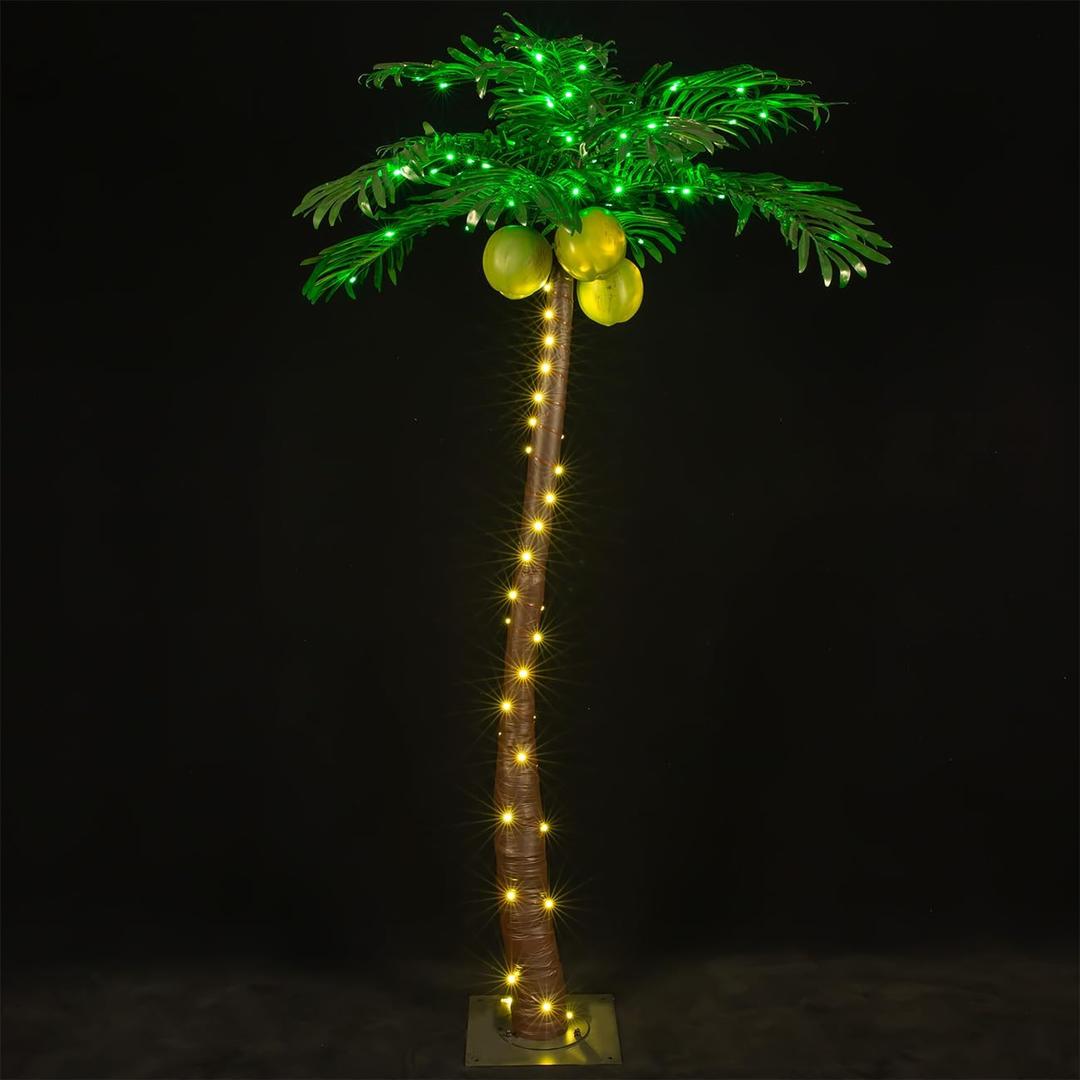 TYBEEU 5ft Lighted Palm Tree with 136 LED Lights & Glowing Coconuts, Dimmable, Decorative Artificial Tree for Indoor & Outdoor Use, Perfect for Home, Garden, Patio, Summer, Tropical Party & Holiday