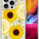 2 x Compatible with iPhone 16 Pro Max Case,Soft TPU Transparent Shockproof Protective Cover Clear Case for iPhone 16 Pro Max,Lemon Sunflower