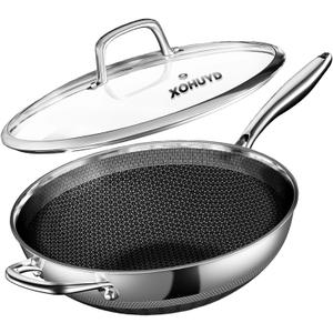 Wok Pan, 13-Inch Stainless Steel Woks & Stir-Fry Pans Nonstick, Wok Pan with Lid for Induction, HybridElectric, Gas, Halogen, All Stoves, Professional PFOA Free Cookware, Dishwasher & Fast Heat
