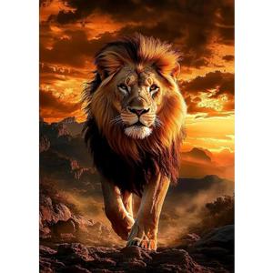 ossomo Diamond Painting Kits for Adults,DIY 5D Full Drill Lion at Sunset Diamond Art Kits Diamond Dots Pictures Perfect for Relaxation and Home Wall Decor 30x40cm