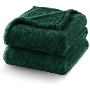 Exclusivo Mezcla Plush Fuzzy Fleece Bed Blanket Queen Size, Super Soft, Fluffy and Warm Blankets Suitable for All Seasons (Forest Green, 90x90 Inches)