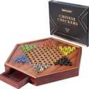 VAMSLOVE Chinese Checkers 15" Large Upgraded Version Wooden Game Board, 16mm 60+12 Colorful Glass Marbles, Easy Grasping for Adults and Kids, w/Storage Drawer, Fun for Family Gathering