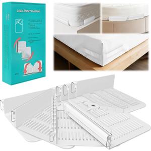 Fitted Bed Sheet Holders for Corners, Anti-Slip Lock Clips Keep Sheets Firm & Tight, Patent Design Adjustable Angle for Mattress Topper Pad of Home Hospital Hotel, Easy Installation, New Year's Gift (White)