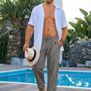 Runcati Mens Casual Pants Drawstring Elastic Waist Lightweight Cropped Linen Pants Summer Yoga Beach Trousers (X-Large, Dark Grey)