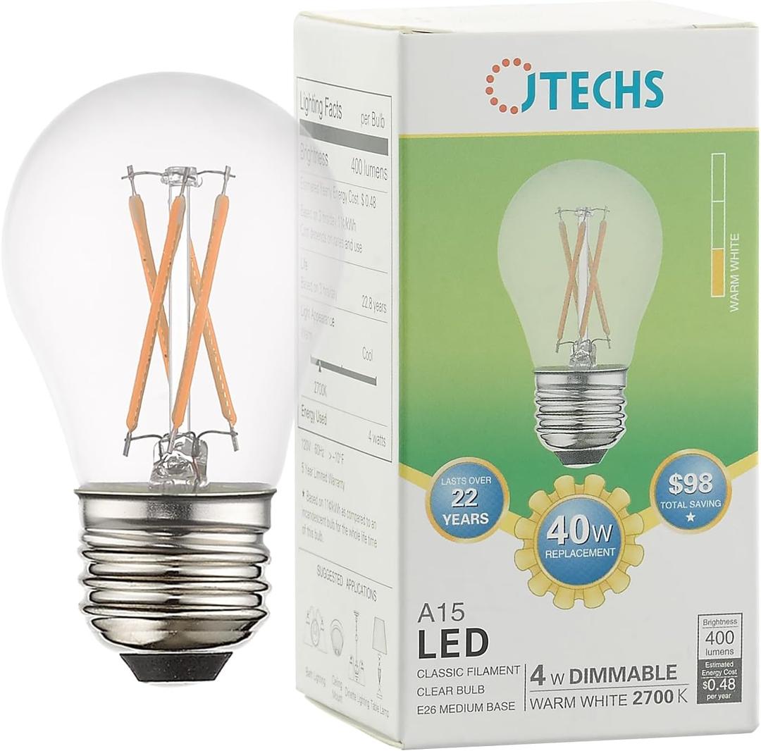 Bulbs, LED, 60pk, 40W, Warm White 2700K, Dimmable, A15, E26 Medium Base, Clear Bulb