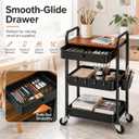 3 Tier Metal Rolling Makeup Organizer Cart with with Wheels and Drawers