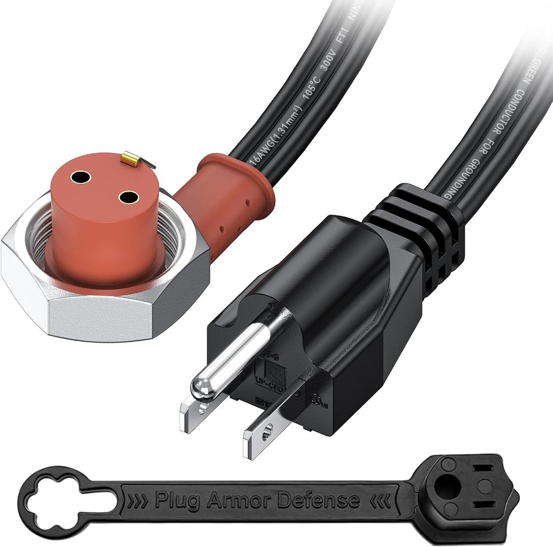 120V Block Heater Cord for Heavy Duty Immersion Heaters and Engine Block Heaters 6-feet 16AWG, Compatible with Ford F250 F350 and Dodge Ram 2500 Cummins Diesel - with Dust Cover