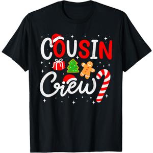Christmas Cousin Crew Candy Cane Family Matching Holiday T-Shirt (M, Black)