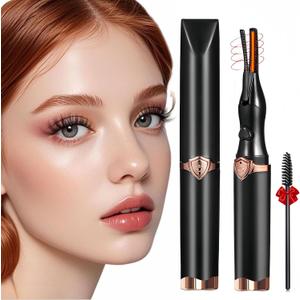 Heated Eyelash Curler - 2-in-1 Clip-Type Design, 3 Temperature Modes, USB Rechargeable Electric Eyelash Curler, Natural Curling 24H Long-Lasting Curl, Gift for Women, Black E