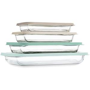 COOK WITH COLOR 6-Piece Deep Glass Baking Dish Set with Plastic Lids – Casserole and Food Storage Containers for Lasagna, Leftovers – Freezer-to-Oven, Microwave & Dishwasher Safe, Mint