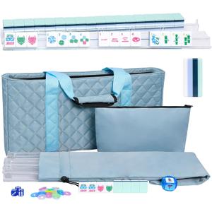 Jongyance American Mahjong Set(4 Layer) with Blue Carrying Bag, 160 Engraved Acrylic Tiles, 4 All-in-One Rack/Pushers, Mahjong Tiles Set (Ma Jong, Mah-Jongg, Majiang), 1 in x 1 in x 19 in