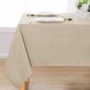 DWCN Rectangle Faux Linen Tablecloth - Textured Waterproof Spill-Proof Wrinkle and Stain Resistant Table Cloth Decorative Fabric Farmhouse Table Cover for Kitchen Dining Party, 52 x 70 Inch, Beige