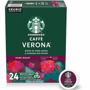 Starbucks K-Cup Coffee Pods, Dark Roast Hot or Iced Coffee, Caff Verona, 24 Keurig Pods (EXP 02/19/27)