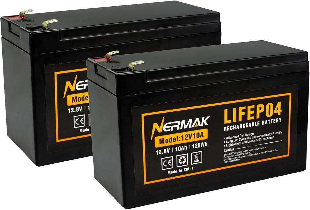 2 Pack 12V 10Ah Lithium Ion LiFePO4 Deep Cycle Battery, 2000+ Cycles Rechargeable Battery for Solar/Wind Power, Scooters, Lighting, Power Wheels, Fish Finder Built-in 10A BMS