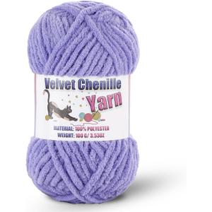 Fluffy Chenille Yarn for Crocheting, Chunky Velvet Yarn for Crochet Amigurumi, Used for Making Baby Yarns Blanket, Clothes, Pattern Knitting Creations (1-Light Lavender)