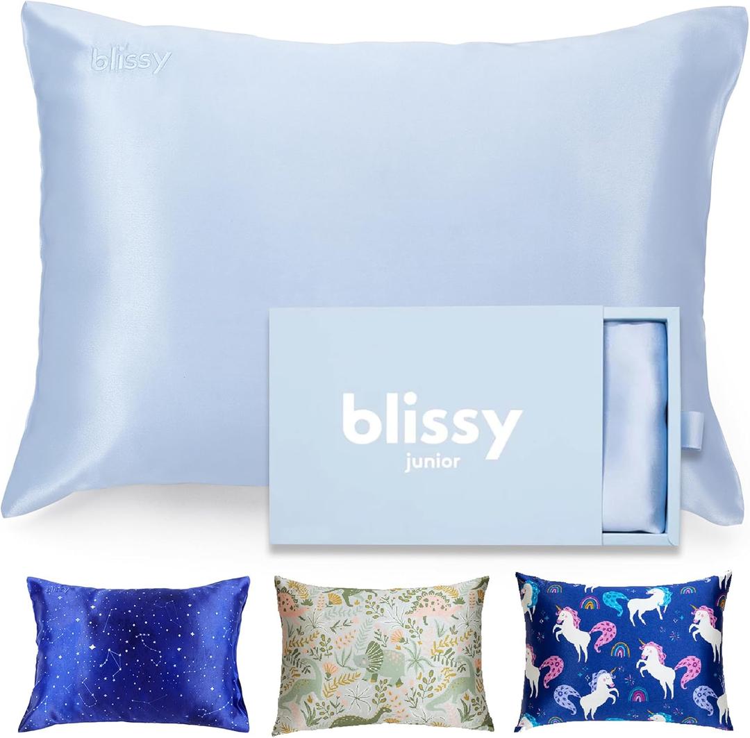 Blissy Toddler Silk Pillowcase - 100% Pure Mulberry Silk - 22 Momme 6A High-Grade Fibers - Soft and Gentle Silk Pillowcase for Kids Hair and Skin (Youth 18 x 24 in, Baby Blue)
