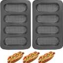 2 Pcs Hot Dog Bun Pan, 4 Cavity Perforated Carbon Steel Bread Loaf Pan, Nonstick & Heat Resistant for Homemade Buns, Mini Baguettes & Sandwich Baking, Bun Rolls, Dishwasher Safe (PFOA-FREE)