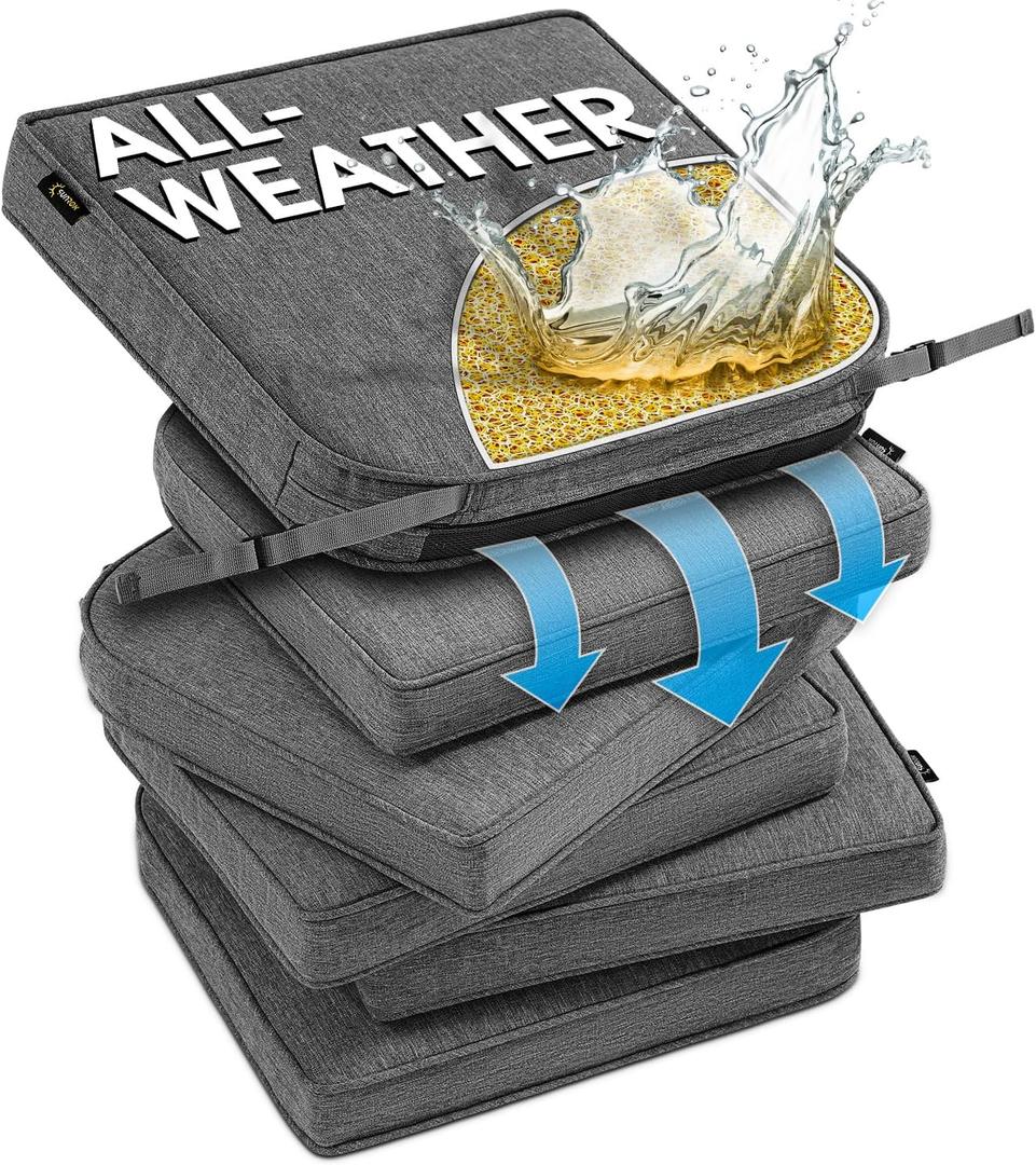 SUNROX DryFast Foam Outdoor Chair Cushion with DryMesh Drainage, All-Weather FadeShield Water Resistant Patio Furniture Cushions, Ultra Durable Patio Chair Cushions 17"x16", 6 Pack Heather Charcoal