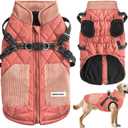 Mosucoirl Warm Dog Coats Pet Clothes, Waterproof Dogs Jacket Reflective Pet Outfits Winter Dog Cold Weather Coat Cozy Snow Jackets Vest, 2XL, Pink