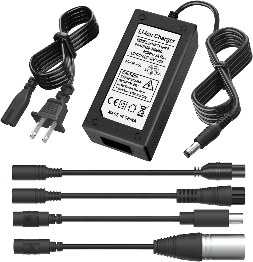 Cordo 42V 2A Charger Universal 5 Plugs Replace A/3-Pin Male XLR Connector,Power Adapter Supple