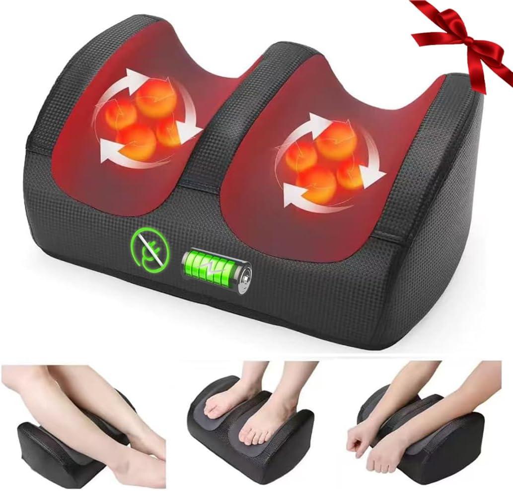 Foot Massager Christmas Gifts for Women, White Elephant Gifts for Adults Cordless Shiatsu Foot and Calf Massager with Heat, Deep Rolling Massage for Plantar Fasciitis Relief Electric Massage Tool