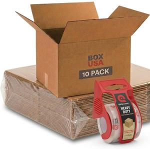 BOX USA Moving Boxes 18"L x 14"W x 12"H (10-Pack) Medium + Packaging Tape - Shipping, Mailing, Packing, Packaging and Storage