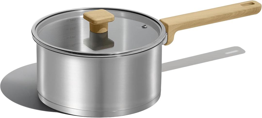 CAROTE 3.5Qt Stainless Steel Sauce Pan Set with Lid, 3-ply Base, Non-Toxic PTFE & PFOA Free Saucepan, Induction Cookware Set, Small Kitchen Pots, Stay-Cool Handles