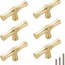 6Pcs Bamboo Shape Solid Zinc Alloy Cabinet Knobs Handle pulls, Dresser Drawer Cabinet Cupboard Closet Door Pull Decorative Furniture Accessories Knobs (Single Hole, Golden)