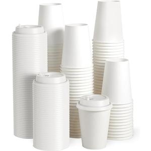 16 oz Paper Coffee Cups, Disposable Paper Cup with Lids, Hot/Cold Beverage Drinking Cup for Water, Juice, Coffee or Tea, Suitable for Home, Shops and Cafes 14 Cups