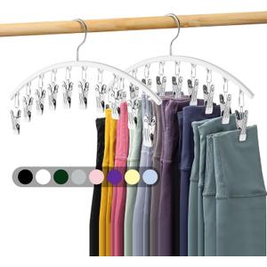 Legging Organizer for Closet, Metal Yoga Pants Hanger w/Rubber Coated 2 Pack w/10 Clips Hold 20 Leggings, Hangers Space Saving Hanging Closet Organizer for Closet Organizers and Storage-White