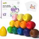 JUPITEARTH 12 Colors Egg Crayons for Toddlers 1-3, Palm-Grasp Non Toxic Jumbo Washable Crayons for Kids, Fat Brain Toys for Preschool Art Supplies and Perfect Easter Gifts for Boys and Girls