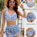 Blooming Jelly Womens Swim Skirt High Waisted Bikini Sets Tummy Control Swimsuits Mesh Sarong Wraps Bathing Suits (Blue, XL)