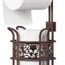 Upgraded Toilet Paper Holder Stand for Bathroom, Holds 3 Big Rolls of Jumbo Mega Paper, Top Shelf for Wipes Tissue, Sturdy Freestanding Paper Roll Dispenser, Floral Pattern, Bronze Red