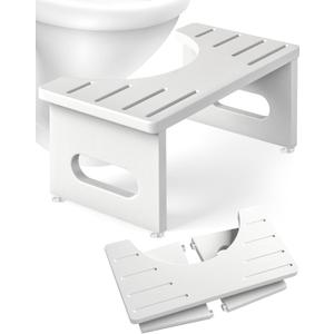 Foldable Toilet Stool, 7.5 Inches Bamboo Toilet Stool Squat for Adults, Collapsible Poop Stool for Bathroom, Potty Step Stool with Non-Slip Strip