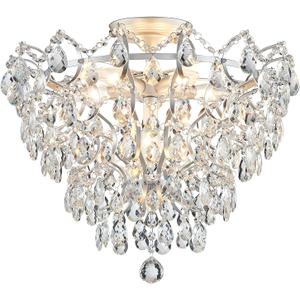 WUZUPS 6-Light Crystal Chandelier Ceiling Light Modern Lighting Fixture for Bedroom Hallway Bar Kitchen Bathroom, H 15.6" W 20.1", E12 Base, Silver, Ceiling Light, 15.6" High 20.1" Wide
