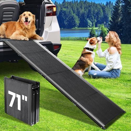 Dog Ramp for Car, 71''x 17'' Extra Long Folding Dog Ramps, Pet Ramp for Large Dogs with Non-Slip Rug Surface, Portable Dog Steps Up to 250LBS, Outdoor Dog Ramp for Car, SUV, Truck