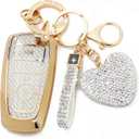 Key Fob Cover with Diamond Keychain, Compatible with Ford Explorer Fusion Edge Expedition F150 F250 F350 F450 F550 Maverick Mustang Car Key Shell (5 Buttons-Silver Heart)