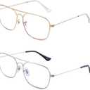 JM Pack of 2 Aviator Reading Glasses Women Metal Frame Blue Light Blocking Computer Readers (Gold & Silver)