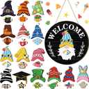 Qunclay Interchangeable Wooden Gnome Decor Holiday Seasonal Gnome Decorations with Magnet Pieces and Detachable Hats Changeable Welcome Sign for Home(Black Style)