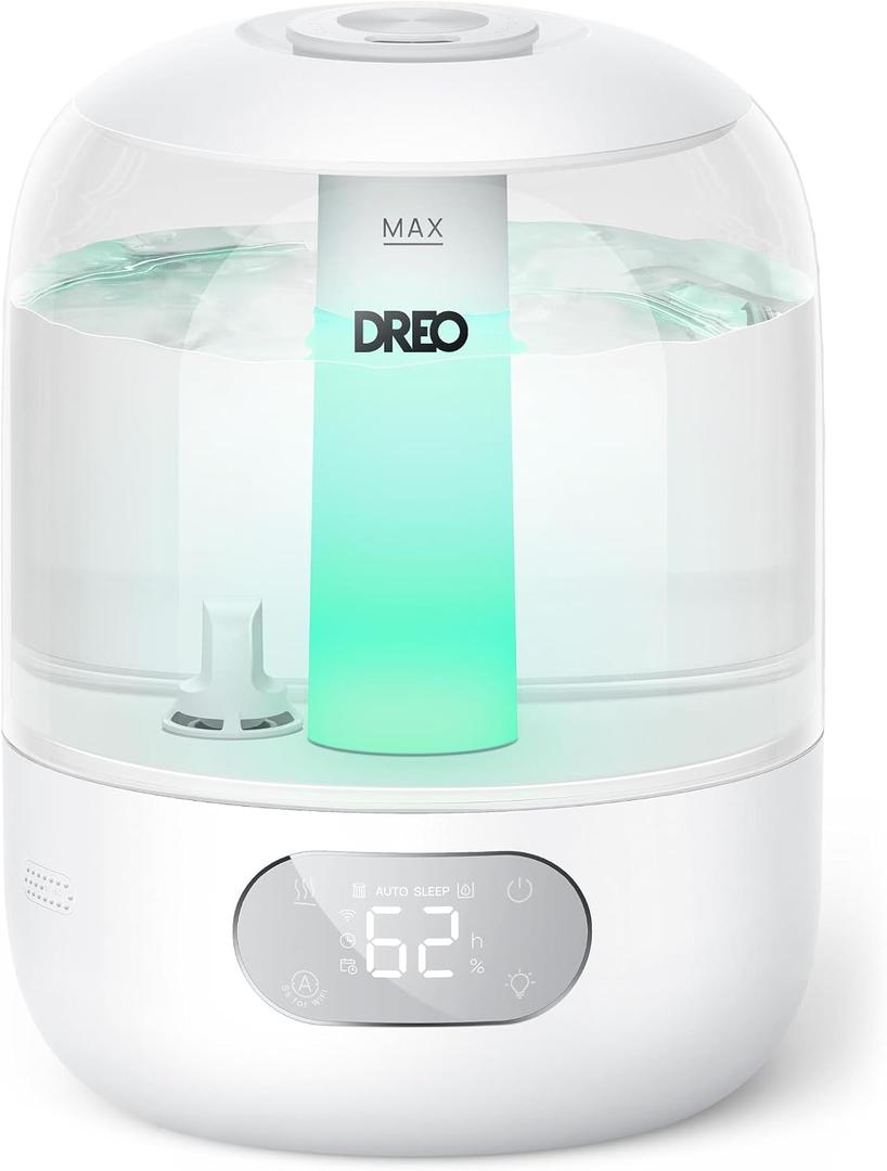 DREO Humidifiers for Bedroom, Cool Mist 3L Humidifiers with 30Hr Runtime, Top Fill 3L Tank, Easy Clean, Humidity Sensor, Night Light for Baby, Nursery, 360 Nozzle for Plants and Home